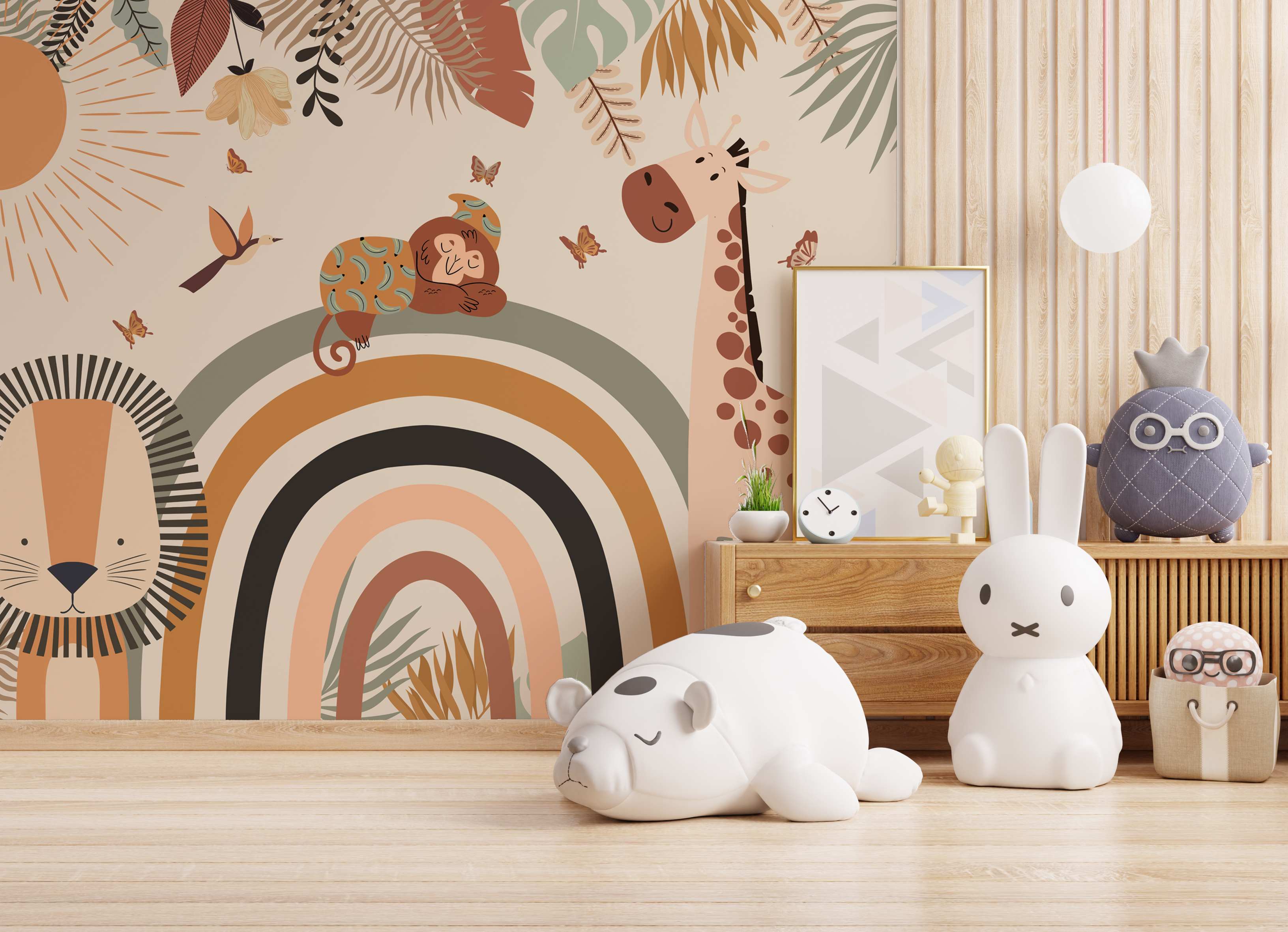 Jungle themed children's room after wallpaper